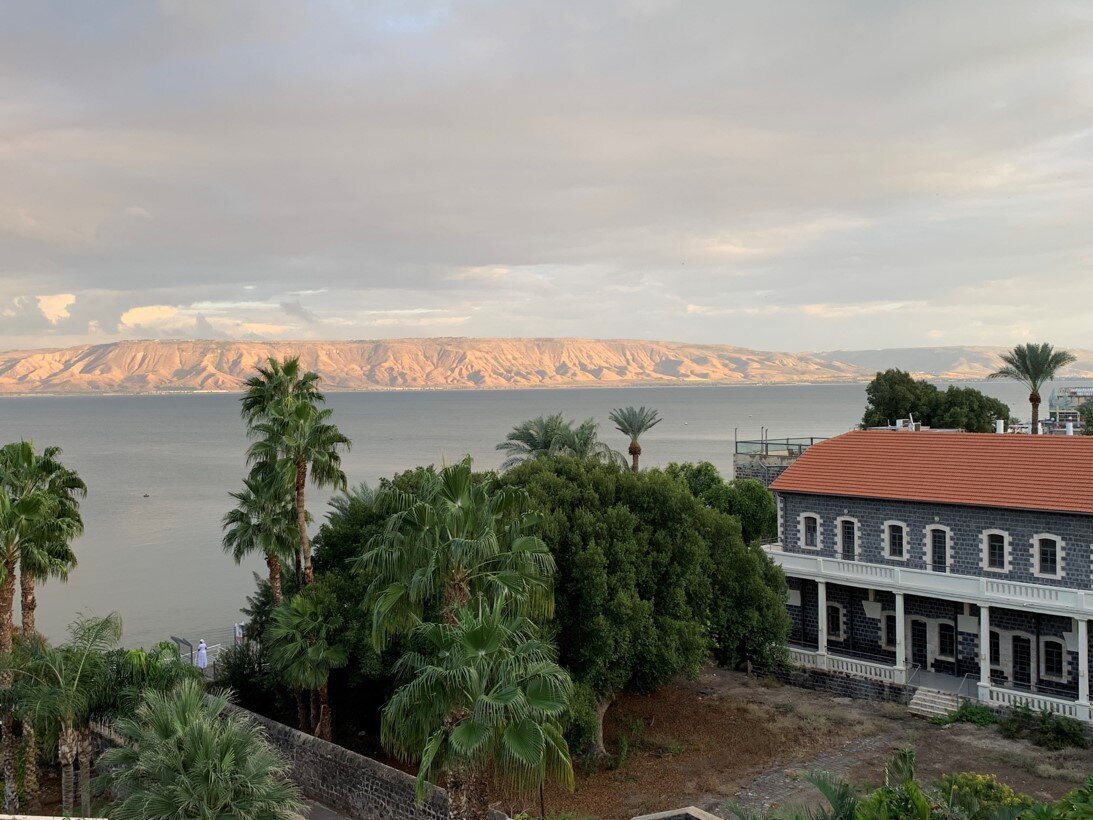 St Andrew’s Church, Tiberias with a view of the Sea of Galilee