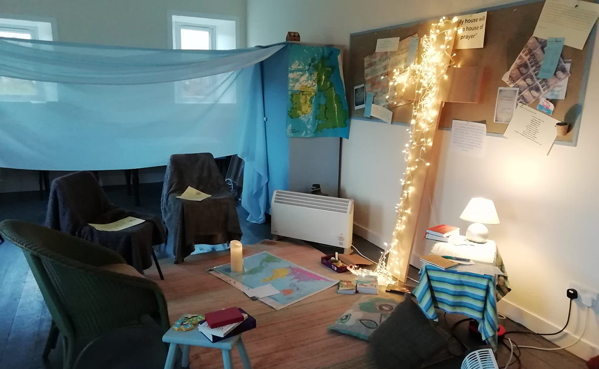 A prayer space and prayer stations at Durness and Kinlochbervie Parish Church.