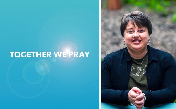 Dana McQuater next to a graphic saying Together We Pray