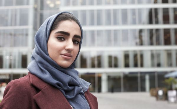 A woman wearing a headscarf