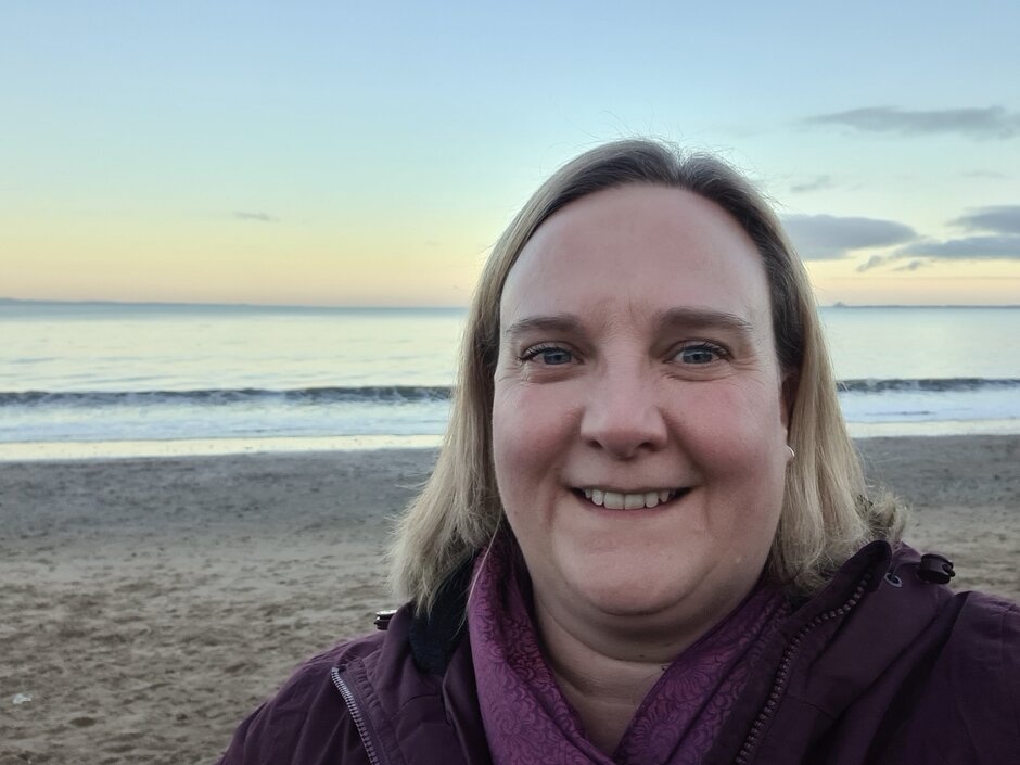 Kirsty Forsyth with the sea in the background