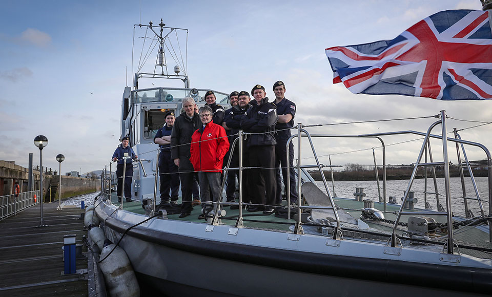 Rt Rev Susan Brown during her visit to Glasgow and Strathclyde University Royal Navy Unit, sailing on the River Clyde