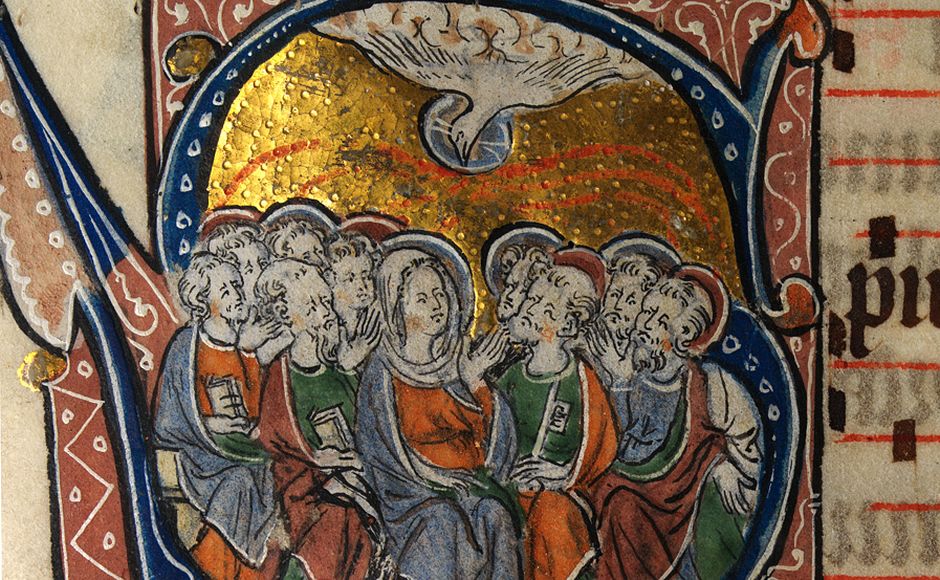 Pentecost painting on 14th century missal