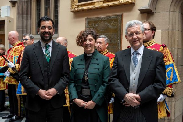 First Minister Hamza Yousef, Moderator Rt Rev Sally Foster-Fulton, and Lord High Commissioner Lord Hodge