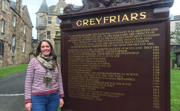 Parish associate Gillian Couper in Greyfriars Kirkyard