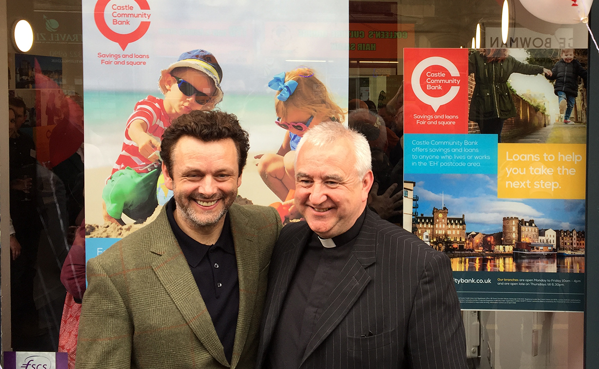 Michael Sheen and Rev Iain May of South Leith Parish Church