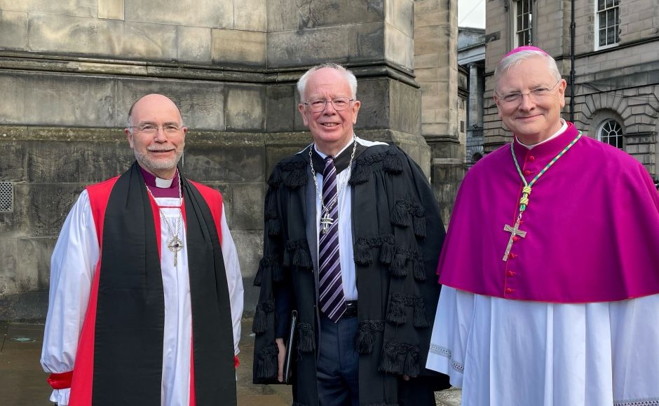 The Moderator, Lord Wallace with Rt Rev Joh Armes and Archbishop Leo Cushley