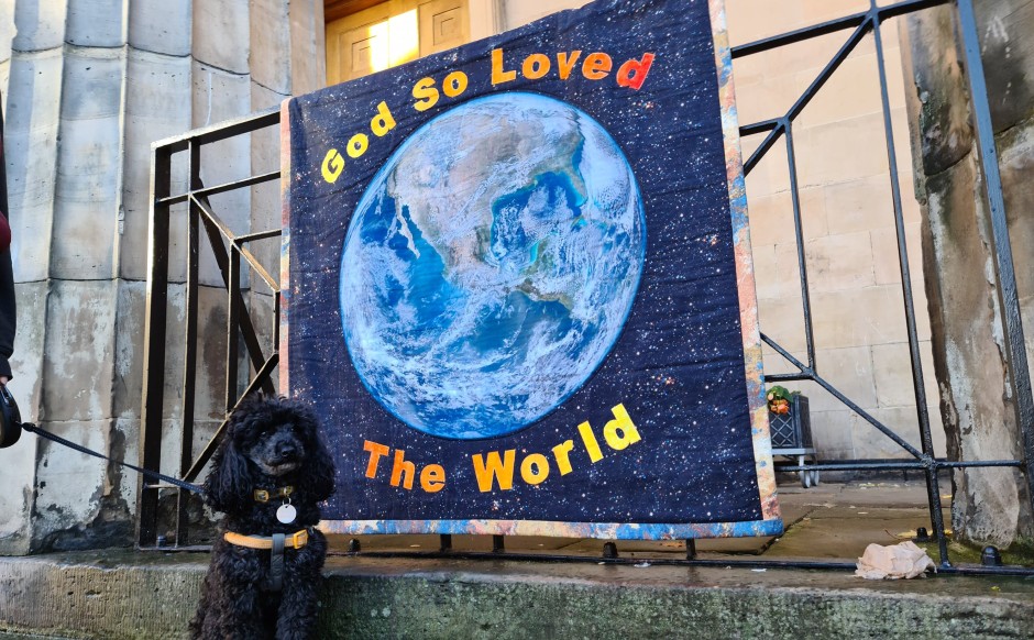 A dog at the Elgin vigil