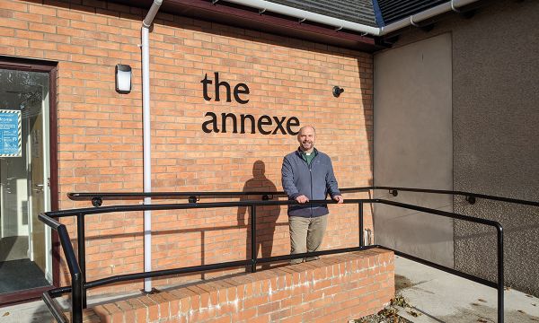 Rev Paul McKeown outside the Belhelvie Church annexe building