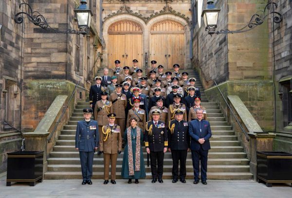 The Moderator and the Military chaplains on the steps of Assembly Hall