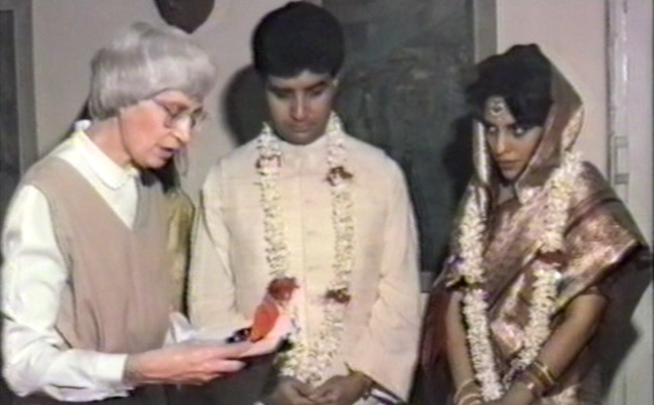 Rev Margaret MacGregor blessing the wedding of Neville and Sagarika Raschid in 1990, the last time they met