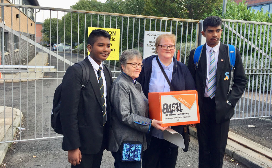 reeb Bakhsh, Rt Rev Susan Brown, Rev Linda Pollock and Somer Bakhsh handing in the petition