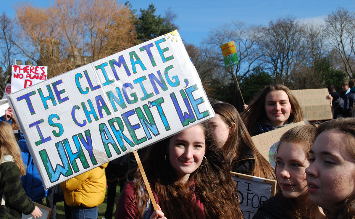 School pupils take part in a recent demonstration against climate change outside the Scottish Parliament
