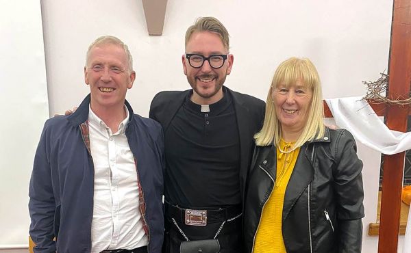 Rev George Sneddon with his parents at his induction.