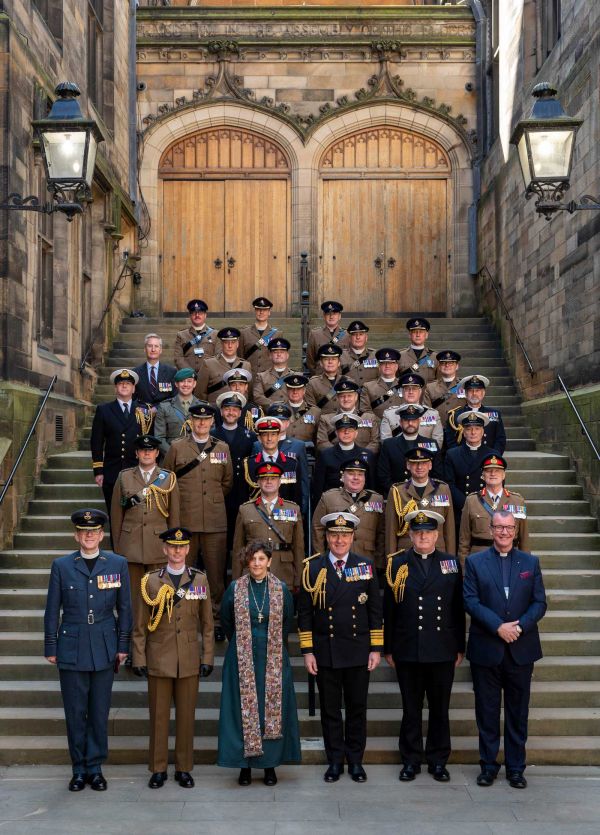 The Moderator and the Military chaplains on the steps of Assembly Hall