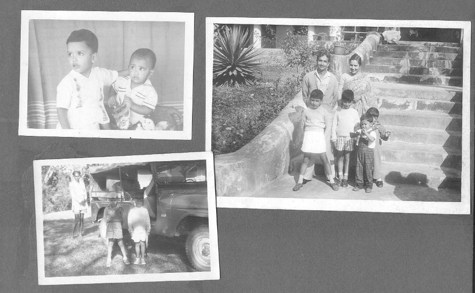 Family photos from the early 60s including on the steps of the manager's bungalow, Rajnagar Tea Estate. The group photo features Neville, in the centre of the photo, with his brothers Andrew and David, and parents..
