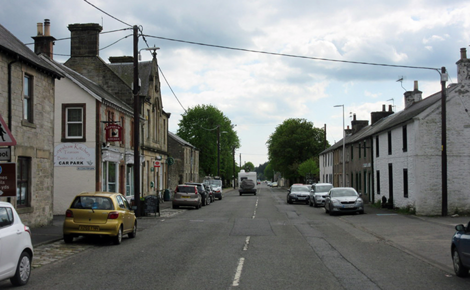 The main street of Newcastleton before the flooding hit