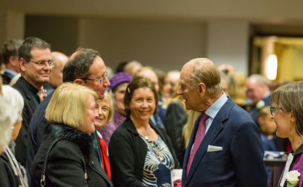 Prince Philip visiting St Columba's Church of Scotland in London in 2015