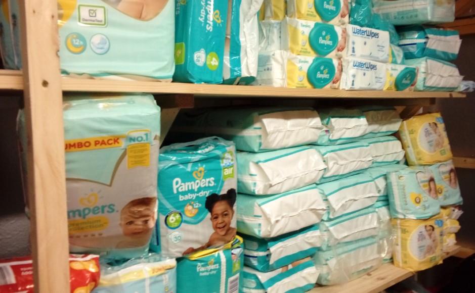 Photograph of the baby bank featuring nappies