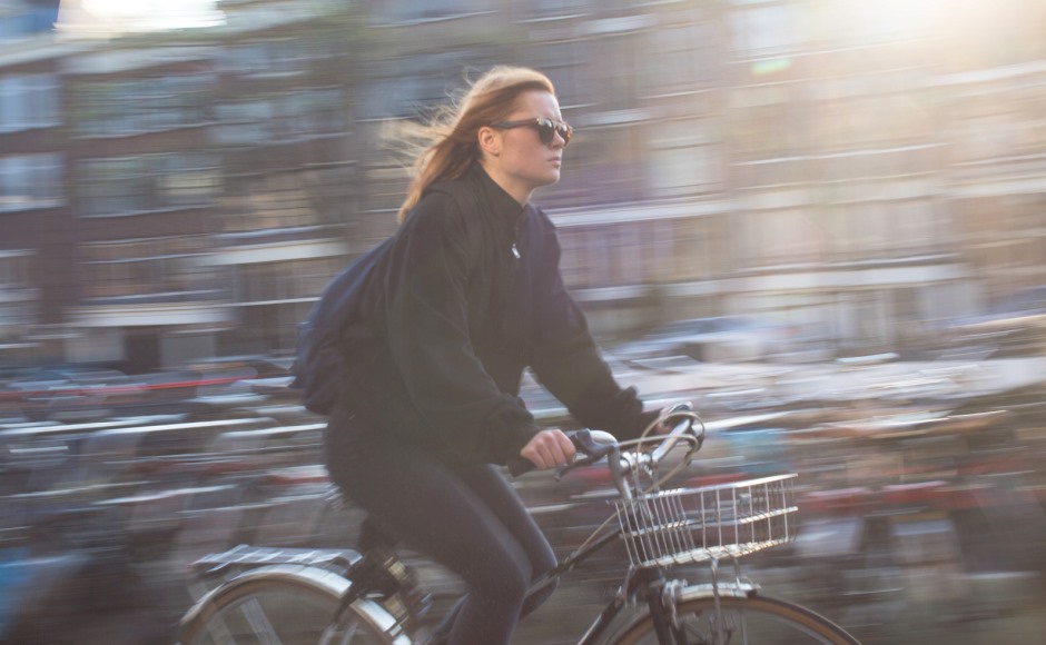 Woman riding bicycle