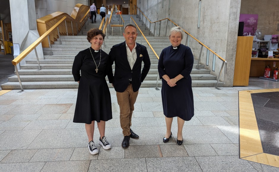 Right Rev Sally Foster-Fulton with Alex Cole-Hamilton and Rev Fiona Smith