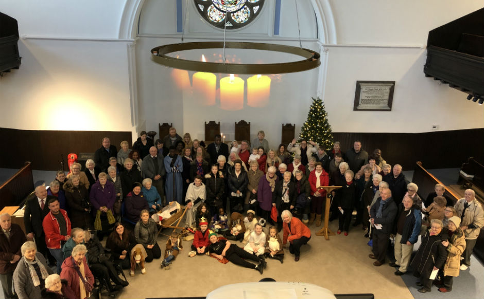 The congregation inside the newly refurbished church