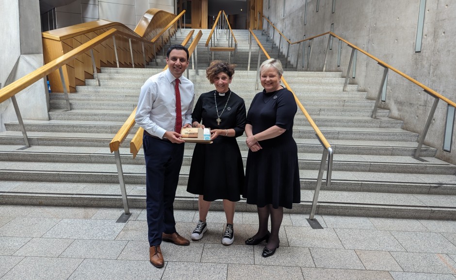 Rt Rev Sally Foster-Fulton with Anas Sarwar and Rev Fiona Smith