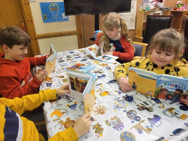 Uig Primary School pupils reading the story Bible