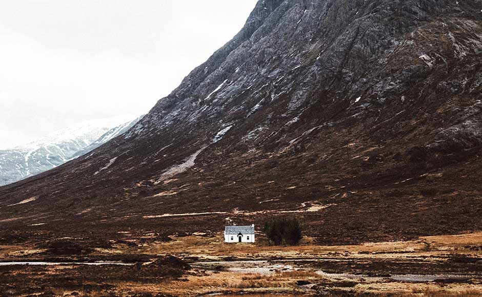 Small building against a mountain