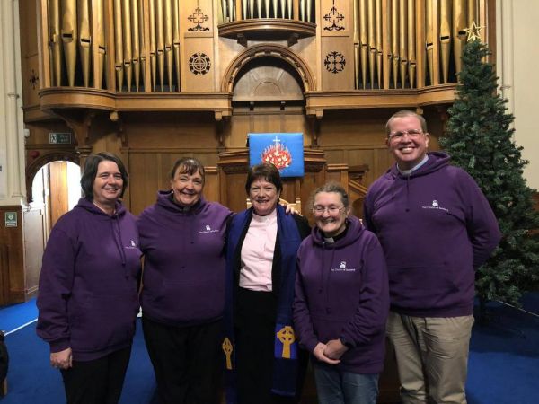 Rev Susan Galloway with the Purple Hoodie Gang