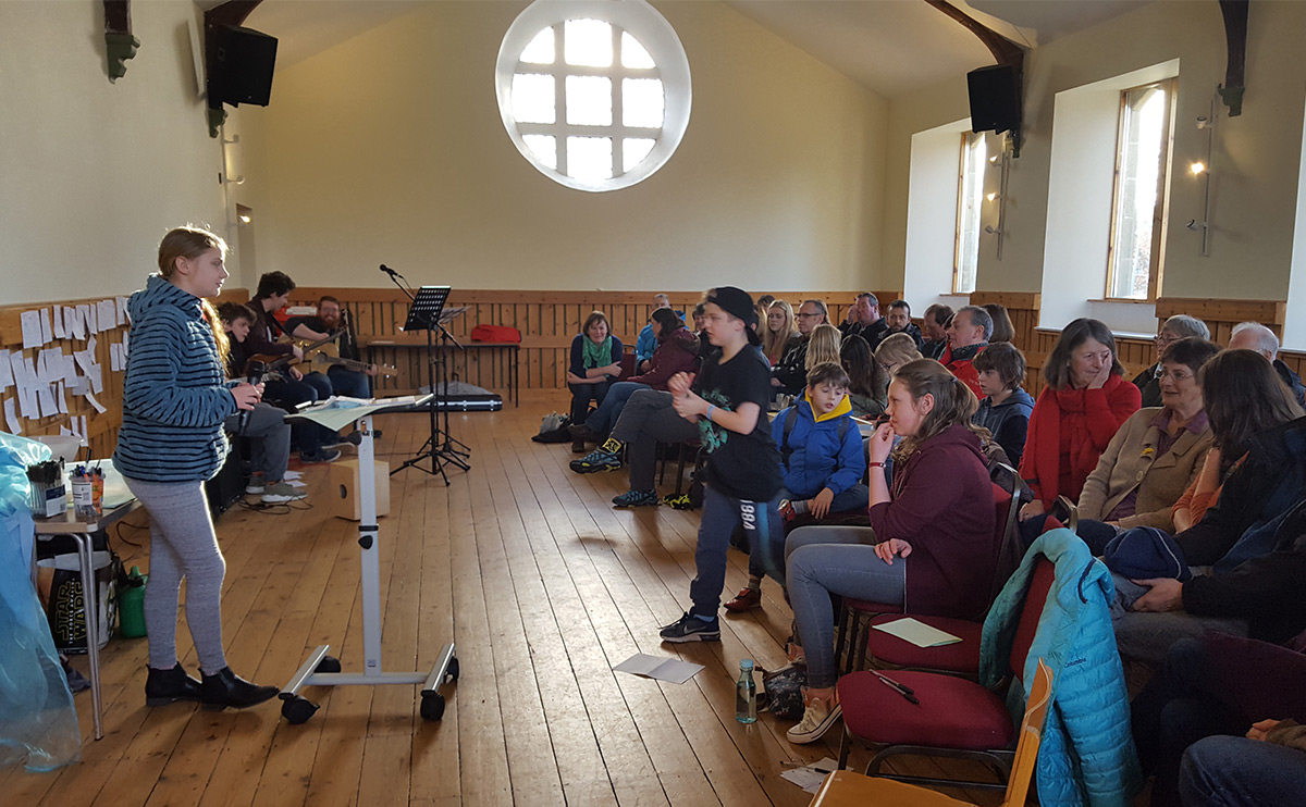 Young people in Fusion youth group leading the Sunday service at Orchardhill Parish Church