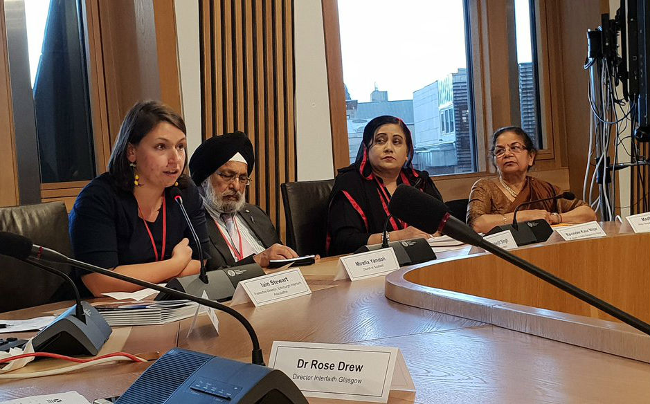 Inerfaith Officer Mirella Yandoli (left) at an event at the Scottish Parliament