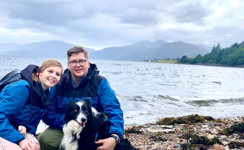 Rev Eduard Enslin with wife Carlien and their border collie Levi 