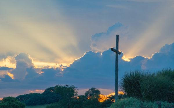 A depiction of a large wooden cross