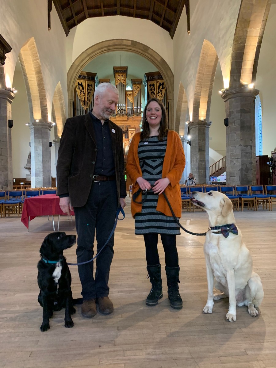 Rev Richard Frazer with his dog Guinness and Gillian Couper with her dog Toby
